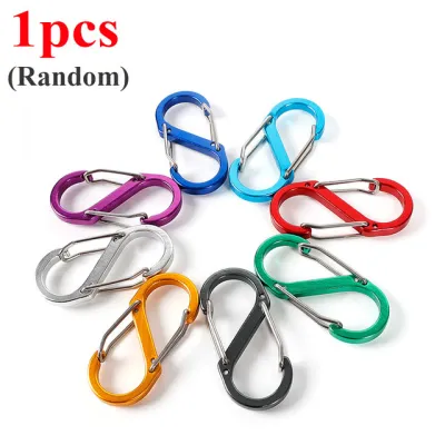5pcs Stainless Steel S Type Carabiner with Lock Mini Keychain Hook Anti-theft Outdoor Camping Backpack Buckle Tool