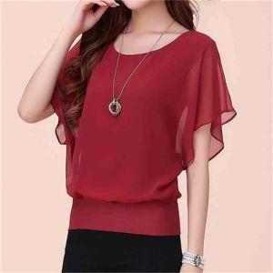 Women Chiffon Blouse Plus Size 5XL 2022 Summer New Fashion Batwing Sleeve T Shirt Korean Style Loose Round Neck Short Sleeve Tops for Women
