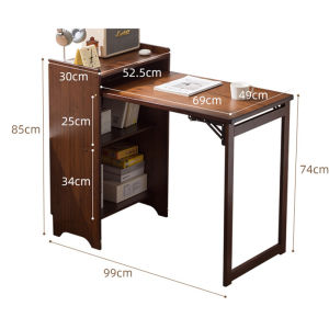 Folding Solid Wood Desk and Bookshelf Integrated Bedroom Computer Desk for Reading Studying and Writing