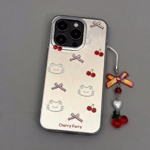 🖤ส่งจากไทยใน24ชม.🖤เคสไอโฟน15 14 13 12 11 Pro Max เคส iPhone 11 แฟชั่น การ์ตูน Kitty โบว พร้อมจี้ การป้องกันการตก case