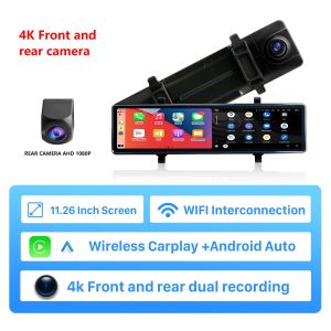 Seicane 11.26 inch Wireless Carplay Android Auto Car WiFi Recorder 2.5K+1080P Streaming Media Support 4K H.265 Video Code TF card FM Mirror Monitor DVR