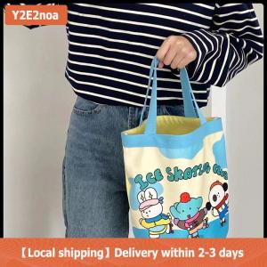 【Local shipping】 Bình thường vải xô Túi tote phụ nữ túi xách phim hoạt hình in ăn trưa Túi shopper túi trường Túi