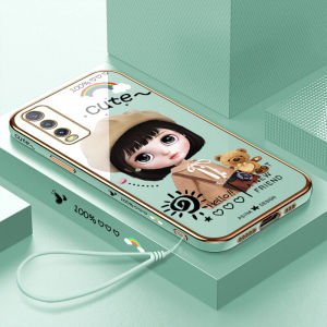 Casing Vivo Y20 Y20i Y20S Y20SG Y20 2021 vivoy20 vivoy20s Free Lanyard + Cartoon Cute Girl Square Edge Pattern Casing Plated Phone Shell Luxury Plating Soft Casing For Girl