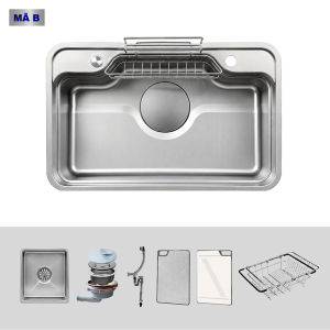 Chậu rửa bát 1 hố chống xước KITPLUS KJS7848B – Inox SUS304 – Bề mặt Linen – Full phụ kiện