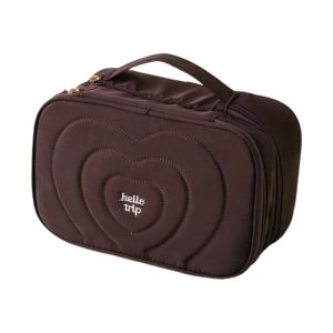 LUMIQLO Multiple Compartments Makeup Bag Portable Handle Heart Quilted Travel Cosmetic Case Gifts Double Zipper Toiletry Bag Travel Toiletry Storage
