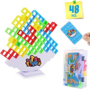 48 Pcs Tetra Tower Game Building Balance Blocks Board Game Team Tower Game for Kids & Adults Family Game for 2+ Players Board Game for Family Travel Parties