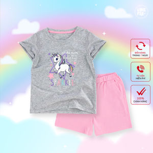 Bộ bé gái cộc tay size đại BIGFOX - MISS MEOW mặc nhà mùa hè vải cotton mềm mịn in ngựa sparkle cỡ trẻ em 34567891011 tuổi 11-40kg