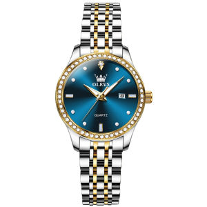 OLEVS 3625 Quartz Fashion Women Watch Gift Stainless Steel Watchband Round-dial Wristwatch Week Display Calendar Luminous