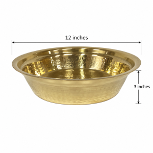 Large Hammered Brass Paraat | Traditional Brass Bowl for Dough Kneading Mixing Serving & Pooja Use | 12 x 3 Inches | 1 Pc