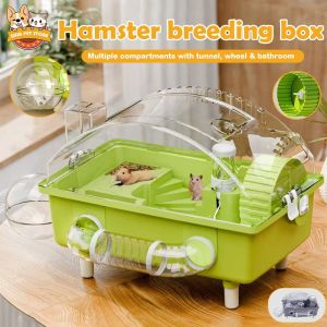 5 in 1 Transparent Large Hamster Cage Full Set with Tunnel Wheel Bathroom Removable Pet Breeding Box