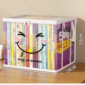 CXXP Large Capacity Square Storage Box with Lid with joyful Face Organizer Bin Portable Transparent Foldable Book Box Books