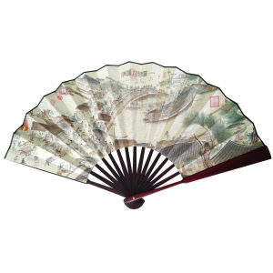 พัดจีน พัดจีนใหญ่ พัด ด้ามไม้ไผ่เนื้อผ้าทนทานแข็งแรง พัดจีนโบราณ ลวดลายตัวอักษร พัดพับได้ พกพาสะดวก พัดญี่ปุ่น