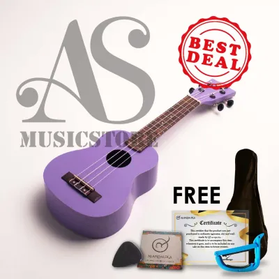 Ukulele Soprano Mandalika Ungu Original FULLSET Tas Senar Pick Capo