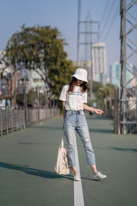 สำอาง GENEDENIM กางเกงขายาว เอวสูง ทรงบอยสลิม สียีนส์ซีด ATLANTA DENIM BLUE (SS20LP0360) - การเสริมจมูกและสุขภาพ
