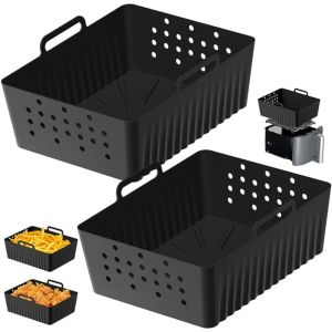 2PCS Air Fryer Silicone Liners Silicone ReusableVentilated Design Homemade Roast Chicken Fries Bread for Ninja SL401/SL400 Tools