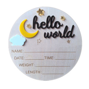 songduanshi Wooden Hello World Newborn Sign Cute Birth Announcement Board Baby Announcement