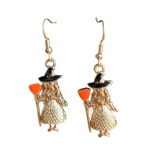 Unique Pumpkin Bat Drop Earrings Made From Recycled Metal Suitable For Festive Occasions And Trendy Fashion Lovers