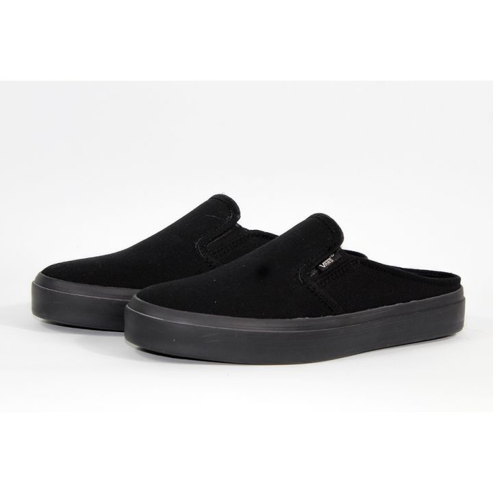 Promo Sepatu Vans Slip On Bustong Pria Tanpa Tali Full Black