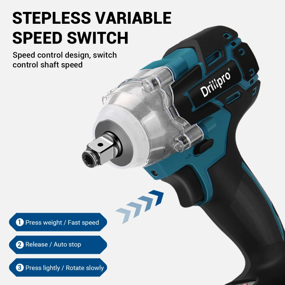Drillpro 388VF Cordless Electric Wrench 4200RPM 520N.M High Torque Impact Wrench Brushless Screwdriver Woodworking Power Tools with 13000Mah Battery Compatible with Makitas 18V Battery Lazada
