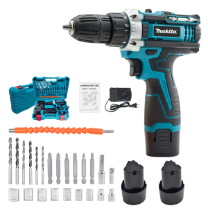 MAKITA Mesin bor Impact Cordless Drill bor  2 baterai  bor tangan tanpa kabel Mesin Bor Impact Drill / Bor Listrik Set