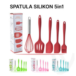 Set Alat Masak Multifungsi Silikon 5 Potong S spatula Frying Pan Pengocok Dan Scrap