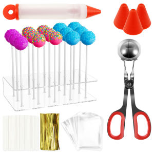 303Pcs Cake Pop Kit Reusable Cake Pop Mold Set Fun Cake Pop Maker Kit with Lollipop Stand Meat Baller Decorating Pen for Kids