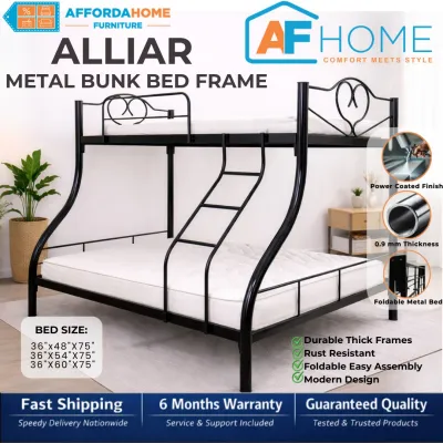 ALLIAR | Heavy Duty Metal Bunk Bed - Space Saving Double Deck Bed Frame for Kids and Adults