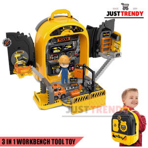 3 in 1 DIY Pretend Play Role Kit Folding Construction Tool Toy With Backpack for Kids