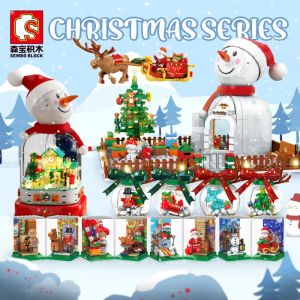 Sembo Block Christmas Series 601155 A-D / 601156 / 601157 / 601162 Snowman House Music Box Decoration Ball 圣诞系列