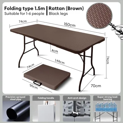 Folding Camping Table 4FT 6FT – Portable Table Heavy Duty Adjustable Height Picnic & Outdoor Party Table