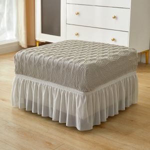 ice silk fabric Footstool Cover Ottoman Cover Square Footstool Protector Stretch Fabric Sofa Stool 9 colors