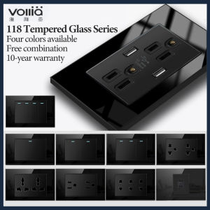 Vollia Outlet Socket for Wall Black 1 2 3 4 Gang 1 2 3 Way Wall Switch for Light Universal Socket Glass Panel 220V Electrical Switches and Outlet Modern Light Switch Button on and Off Lamp 3 Pin Plug Power Outlet with USB Aircon Outlet Socket for Home