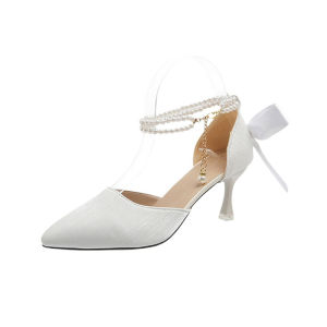 French Pointed Toe Kitten Heels for Women Slingback with Bow Heels