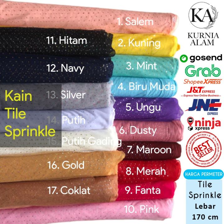 Kain Tile Tulle Gliter Sprinkle METERAN (100cm) Bahan Dress Premium Mewah dan Murah Tile Diamond Halus Lebar 170 cm