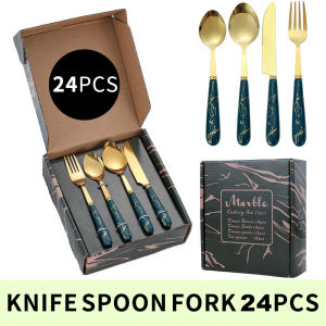 24 Pieces Cutlery Set Stainless Steel Knife and Fork Spoon Set Golden Cutlery Gift Box