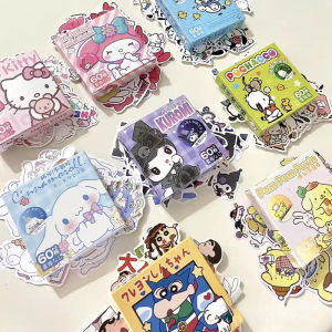60pcs Sanrio My Melody Sticker Pompompurin Cinnamoroll Hello Kitty Kuromi Pachacco Cartoon Cute Gift Box Self-adhesive Stickers