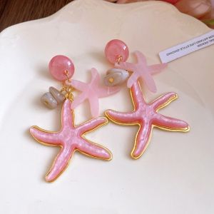 INGER Shell Starfish Ocean Starfish Stud Earrings Candy Color Temperament Bohemian Dangle Earrings Trendy Tassels Ear Pendant Summer Beach