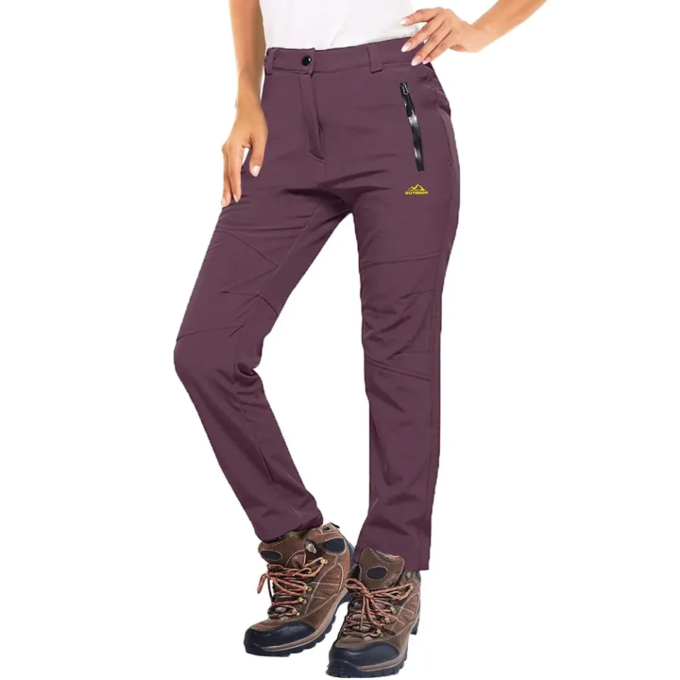 FEN AI Women's Fleece Lined Snow Pants Water Repellent Insulated Softshell Pants Outdoor Snow Ski Pant Winter Warm Hiking Trousers Black - View #10
