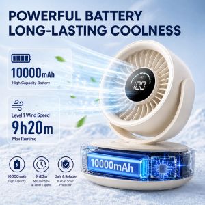 Portable Mini Fan 10000mAh Rechargeable USB Desk Fan Quiet Strong Wind Long Battery Small Fan for Office Camping