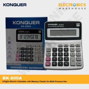 Konquer BK-800A 8 Digits Electric Calculator with Memory Checks for Multi-Purpose Use