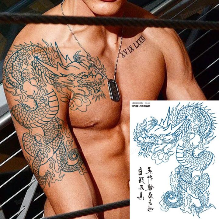 Chest Tattoo Stickers Totem Dragon Waterproof Temporary Fake Tatoo