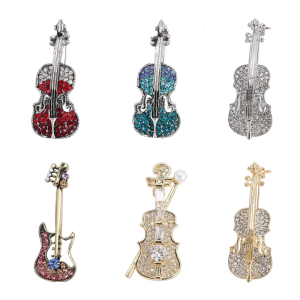 Elegant Crystals Violin Brooch Retro Accessory Portable Decoration for Concerts Parties Supplies Fashion Gifts
