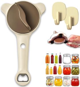 4-in-1 Adjustable Jar Opener for Weak Hands Stainless Steel Jar Lid Opener for Seniors 1-3.5 Bottle Cap Opener with Non-Slip Grip -Effortless Lid Opener for Tight Lids Bottles & Cans (1PC)