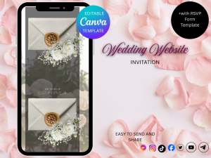 Wedding Website Invitation Template with RSVP Form for Mobile Display