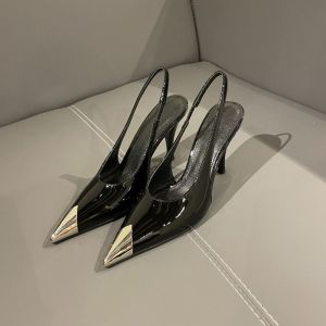 [Free Shipping] Black High-Heeled Shoes Stiletto Heels WomenS Design Niche Style Spring Single Shoes Closed-Toe Sandals Square-Toe New Style Elegant