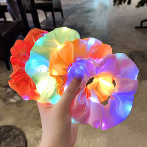 C.three. Led Glitter Scrunchies & Korean Colorful Satin Elastic Rubber Band Women Hair Accessories