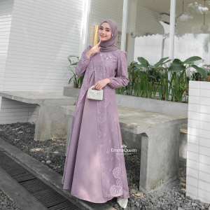 EmmaQueen - Dress Mody Gamis Simple Elegan Katun Kombinasi Brukat Variasi Mutiara XS/XXL Busui