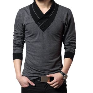TFETTERS Brand Autumn Fashion Men T-shirt T-Shirt Men Patchwork V-Neck Long Sleeve Slim Fit T-Shirt Cotton Plus Size 4XL2026