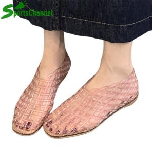 Sportschannel Women Jelly Flats Mesh Ballet Flats Square Toe Hollow Out Ballet Flats Lightweight Casual Flat Sandals for Summer Beach
