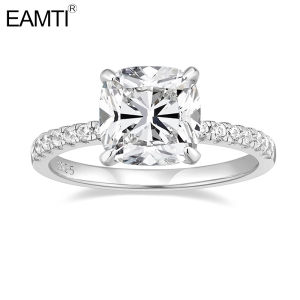 EAMTI 3.5CT 925 Sterling Silver Rings Cushion Cut Cubic Zirconia CZ Engagement Rings Wedding Bands for Women Promise Rings Size 3-12